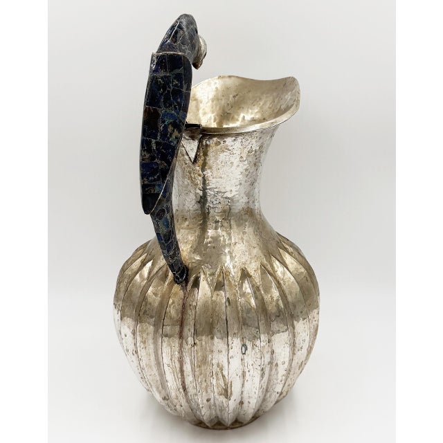 Overscale Los Castillos Silver-Plate Lapis Lazuli Parrot Pitcher For Sale In Miami - Image 6 of 7