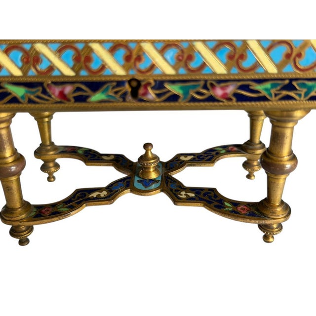 Antique French Cloisonne Enamel Trinket Box With Key For Sale - Image 9 of 10