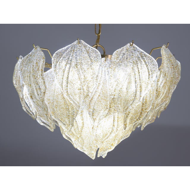 Glass 1980s Italian Amazing Large Murano Glass Gold Leaves Chandelier For Sale - Image 7 of 14