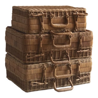 Vintage Wicker Basket Cases — Set of 3 For Sale