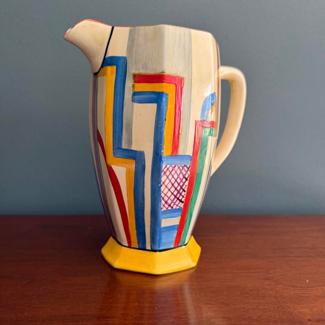 Yellow Vintage Clarice Cliff Art Deco Athens Shape Jug With Tennis Motif For Sale - Image 8 of 8