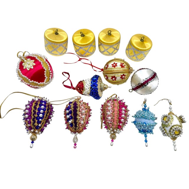 Vintage Bedazzled and Beaded Christmas Ornaments - a Set of 13 Pieces For Sale - Image 4 of 12