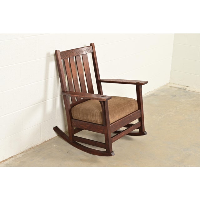 L. & J.G. Stickley, Inc. Stickley Style Antique Mission Oak Arts & Crafts Rocking Chair, Circa 1910 For Sale - Image 4 of 11