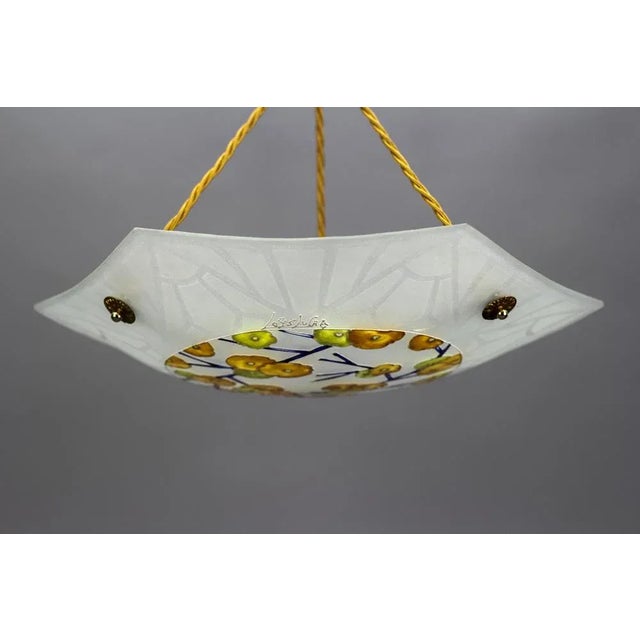 Metal Art Deco Enameled and Frosted Glass Pendant Light from Loys Lucha, 1930s For Sale - Image 7 of 18