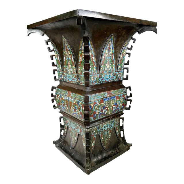 Heavy Chinese Bronze Cloisonné Urn For Sale