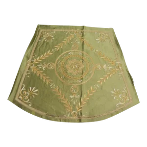 Antique French Green and Gold Silk Embroidered Chair Seat Cover
