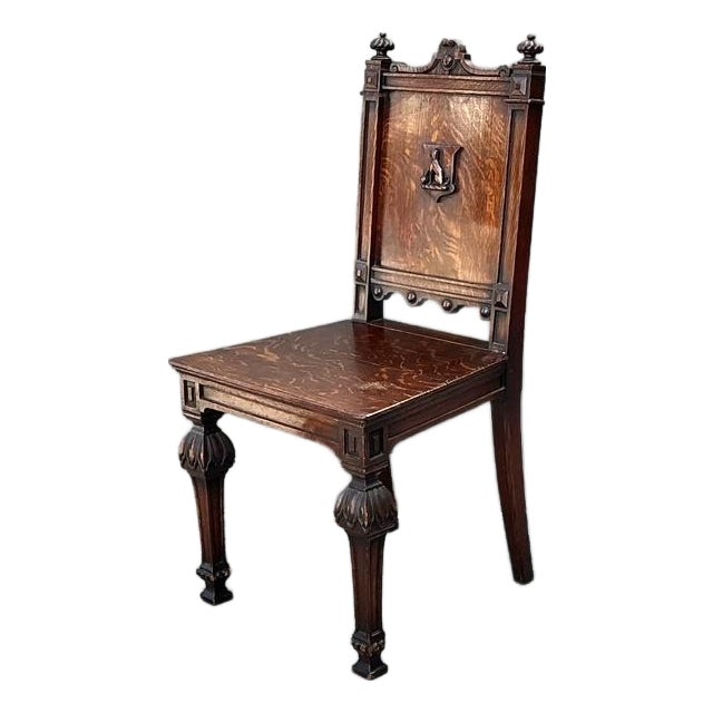 Vintage English Hall Chair With Dog Motif For Sale