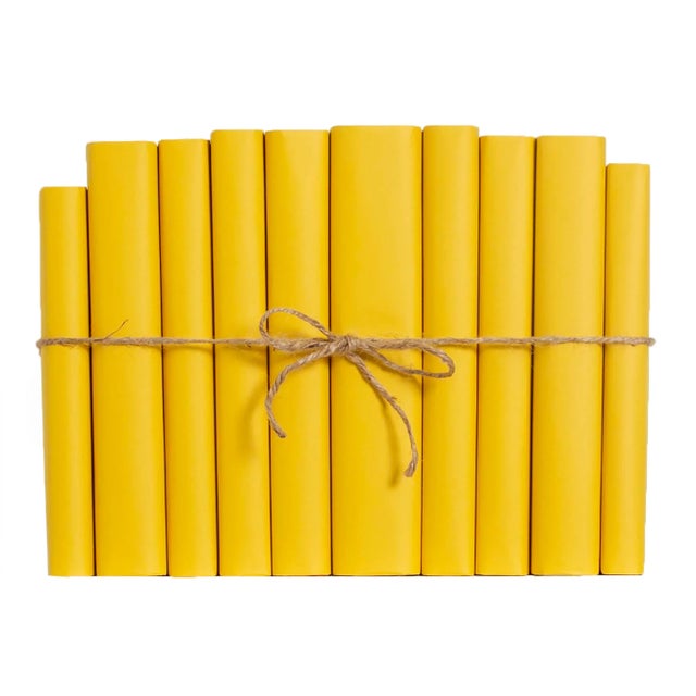 Contemporary Decorative Books - Saffron Paper Wrapped Book Bundle - 1 Foot of Yellow Books For Sale - Image 3 of 4
