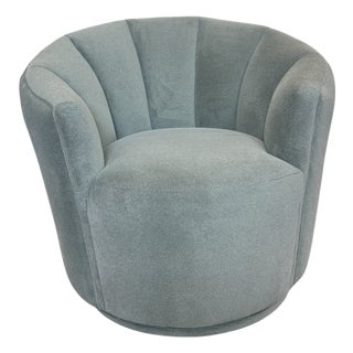 Contemporary Swivel Barrel Chair in Pale Blue Performance Velvet For Sale