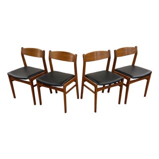 Danish Teak Vintage Low Back Dining Chairs With New Foam and Vinyl - Set of 4 For Sale