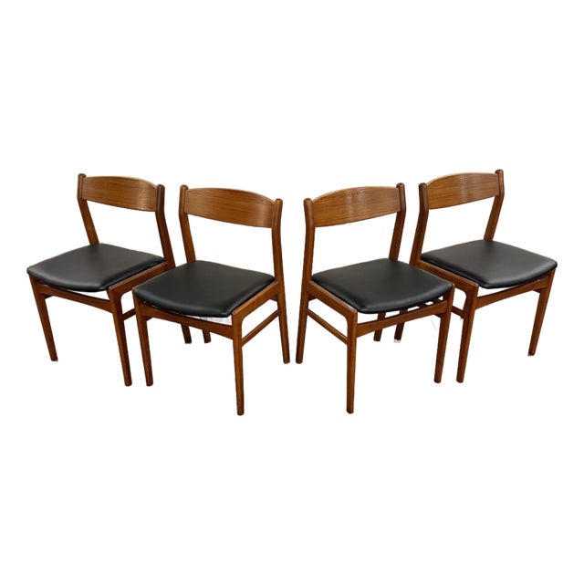 Danish Teak Vintage Low Back Dining Chairs With New Foam and Vinyl - Set of 4 For Sale