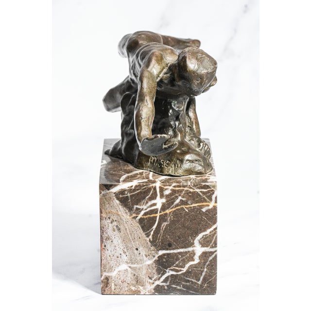 Bronze Vintage Art Nouveau Style Suspended Male Man Bronze Marble Statue Sculpture For Sale - Image 8 of 14