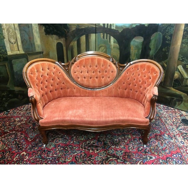 Victorian Settee, Cameo Back Loveseat For Sale - Image 4 of 9
