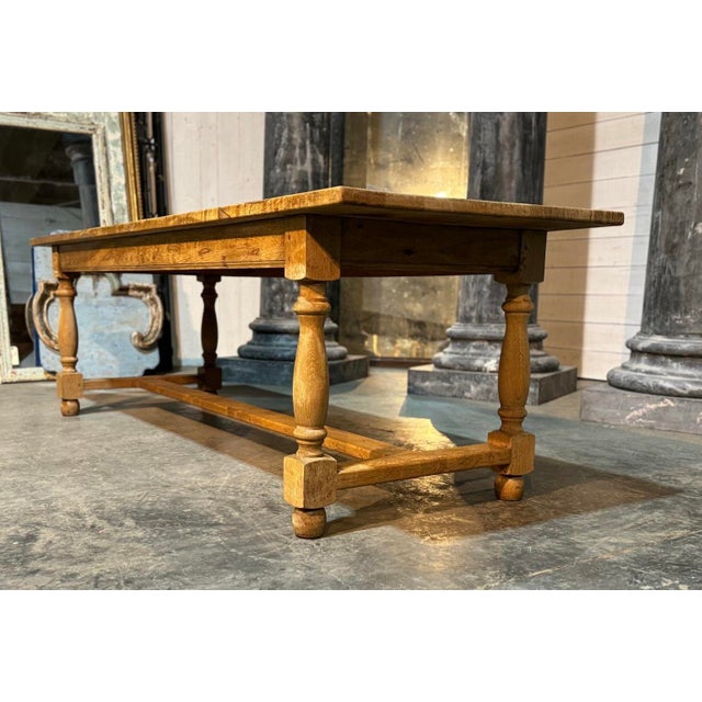 Large Bleached Oak Farmhouse Dining Table, 1920s For Sale - Image 4 of 18