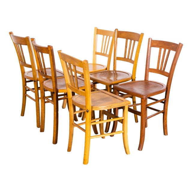 French Blonde Farmhouse Dining Chairs, 1950s, Set of 6 For Sale