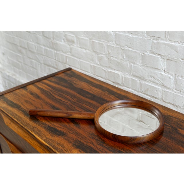 Wood Rosewood Hand Mirror by Uno & Osten Kristiansson for Luxus, Sweden, 1950s For Sale - Image 7 of 18