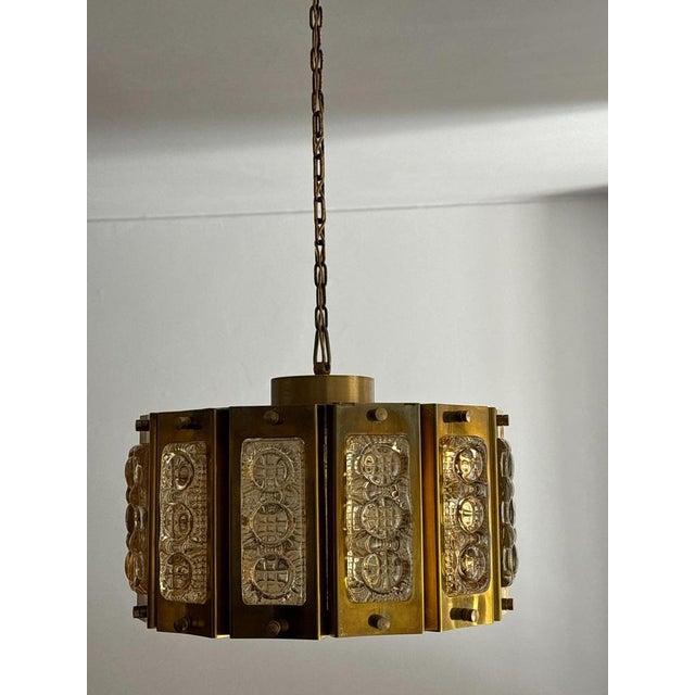 Brass Pendant Lamp with Crystal Elements attributed to Carl Fagerlund for Orrefors, Sweden, 1960s. For Sale - Image 16 of 16