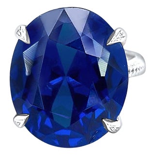 Natural Solitaire Composite Sapphire Ring 6.5 14k WG 16.63 TCW Certified For Sale