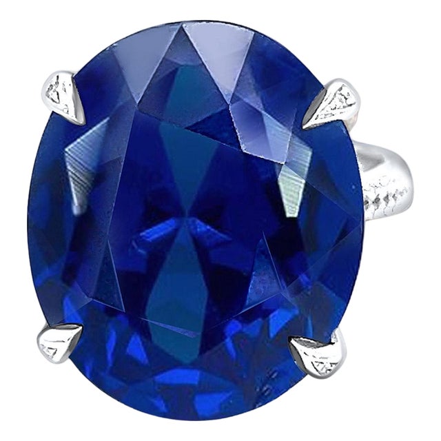 Natural Solitaire Composite Sapphire Ring 6.5 14k WG 16.63 TCW Certified For Sale