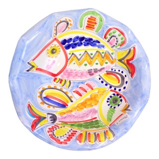 Vintage La Musa Italian Pottery Large Fish Pedestal Bowl For Sale