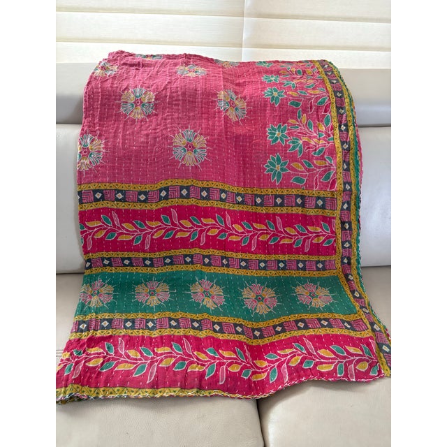 Kantha upcycled quilt blanket 100% cotton, handmade- all hand stitched, one of a kind, 85x55 inches #boho #upcycled...