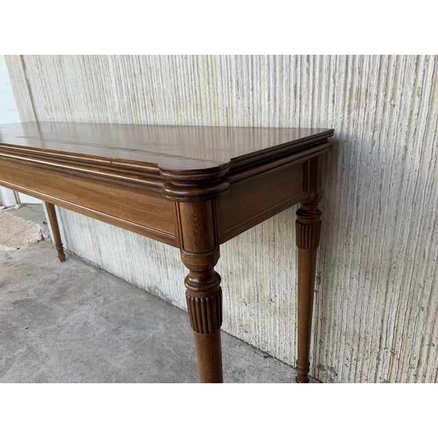 Early 20th Century Louis XVI Style Oak Convertible Console, Dining Table with Brass Trim For Sale - Image 14 of 18