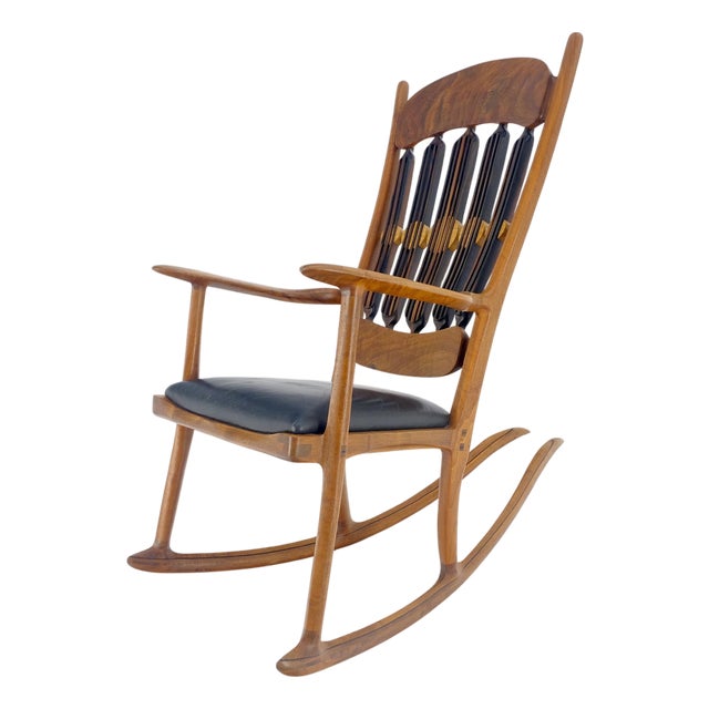 Artist Signed Studio Made Solid Oiled Walnut Arm Rocking Chair MINT For Sale