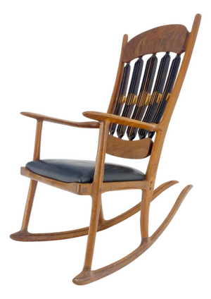 Artist Signed Studio Made Solid Oiled Walnut Arm Rocking Chair MINT