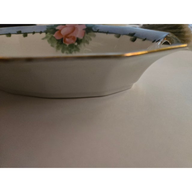 Ceramic Vinatage Hand-Painted Pink Rose Porcelain Dish Trimmed in Gold For Sale - Image 7 of 8