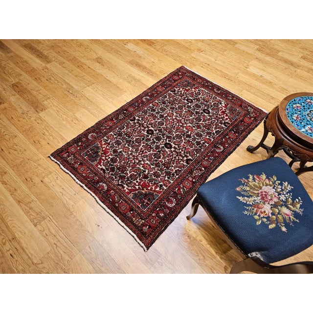 Vintage Persian Malayer Rug, Handwoven All-Over Herati Pattern, Ivory & Red, 3’ X 5’ For Sale - Image 12 of 12
