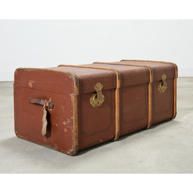 Art Deco Early 20th Century Art Deco Canvas and Bentwood Steamer Trunk For Sale - Image 3 of 18