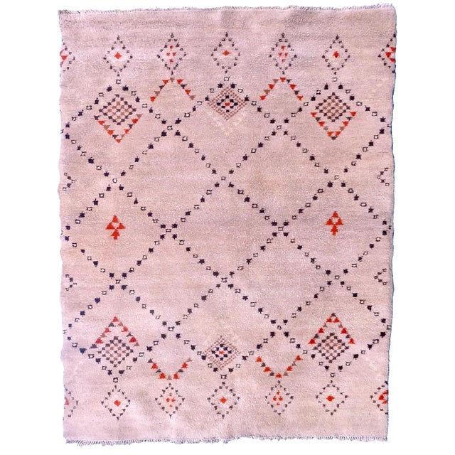 Vintage Mid-Century Sand Colored Beni-Ouarain Berber Moroccan Rug For Sale - Image 9 of 9