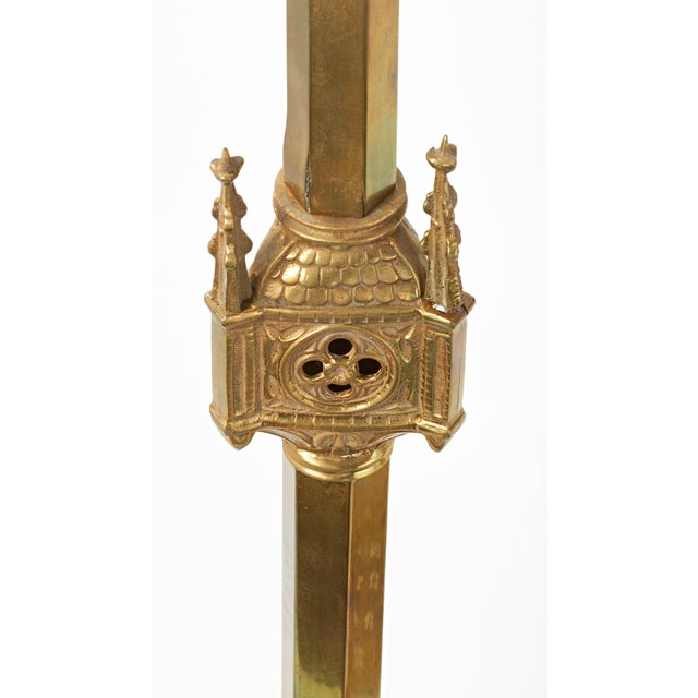 Pair Antique Gothic Cathedral Brass Candlesticks For Sale - Image 10 of 12