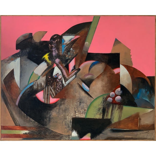 Textile 1985 "Victor Arrangements" Abstract Oil Painting Fine Artist Bill Shields For Sale - Image 7 of 7