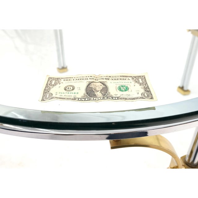Round Glass Top Chrome Legs Solid Brass Stretchers & Feet Coffee Center Table For Sale - Image 6 of 13