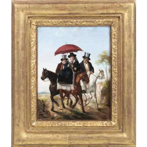 European School Artist, Figures Mounted on Horseback, Oil on Canvas For Sale