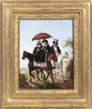 European School Artist, Figures Mounted on Horseback, Oil on Canvas