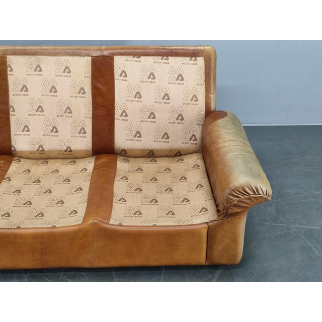 Cognac Buffalo Leather 3-Seater Sofa from Arcon Italia,1970s For Sale - Image 15 of 18