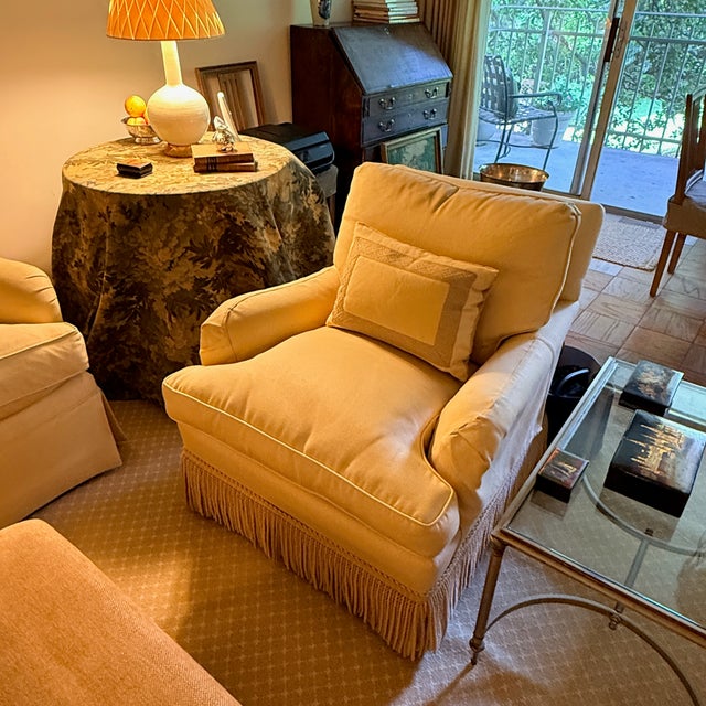 Buttercream Yellow Swivel Lounge Chair With Scalamandré Bullion Fringe-2 Available For Sale In Washington DC - Image 6 of 11