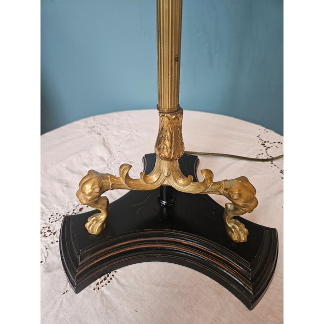 Neoclassical Mid 20th Century Brass Floor Lamp With Tripod Claw Feet Base For Sale - Image 3 of 13