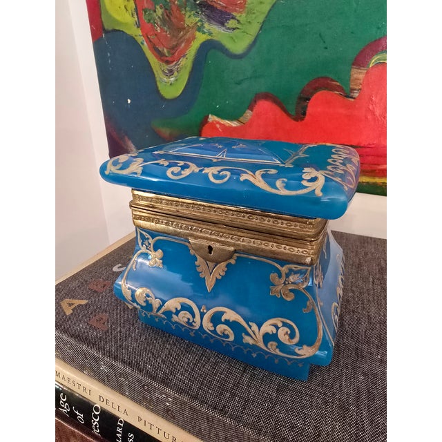 Metal Early 19th Century Antique Museum Opaline Glass Jewelry Box Casket For Sale - Image 7 of 11