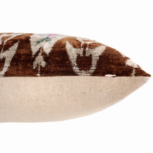 Earth & Sky Ikat Velvet Throw Pillow 20x20 | Handmade Designer Accent Cushion For Sale In San Francisco - Image 6 of 8