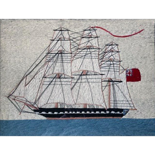 Victorian British Sailor's Woolwork of Merchant Ship Under Full Sail For Sale - Image 3 of 4