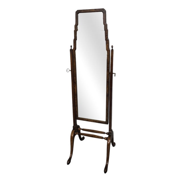 Queen Anne Walnut Cheval Mirror, 1920s For Sale
