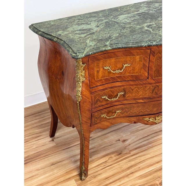 Wood Vintage French Louis XV Style Marble Top Commode Bombe Chest For Sale - Image 7 of 18