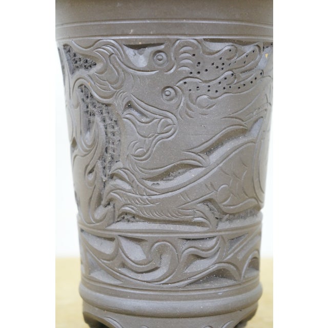 Mid 20th Century Chinese Ceramic Flower Frog Bonsai Dragon Bud Vase W Cloud Feet 7" For Sale - Image 5 of 18