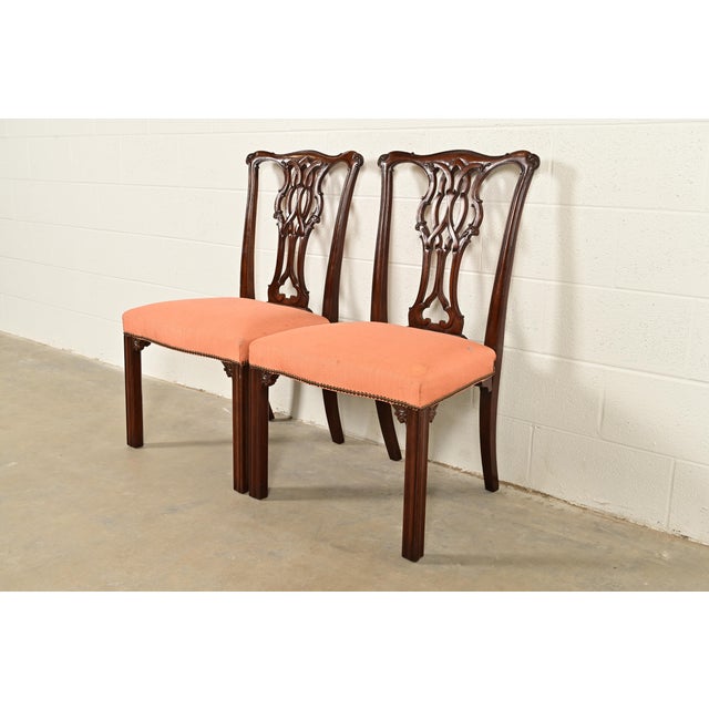 English Baker Furniture Georgian Carved Mahogany Side Chairs or Dining Chairs, Pair For Sale - Image 3 of 13