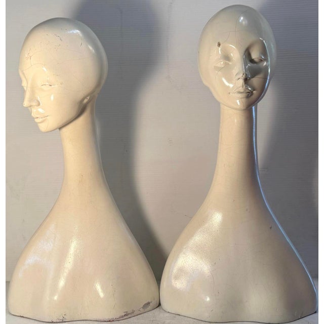These vintage long necked mannequin bust were used for hat and scarf display. These blank canvases make for great home...