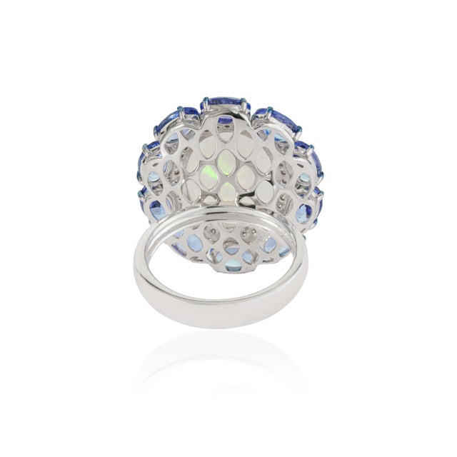 18k Gold Vintage 10.96 Carat Cocktail Ring Size 5 - Fire Opal & Royal Blue Sapphires For Sale - Image 10 of 18
