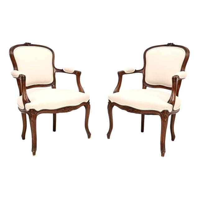 Antique French Walnut Salon Armchairs, 1930, Set of 2 For Sale
